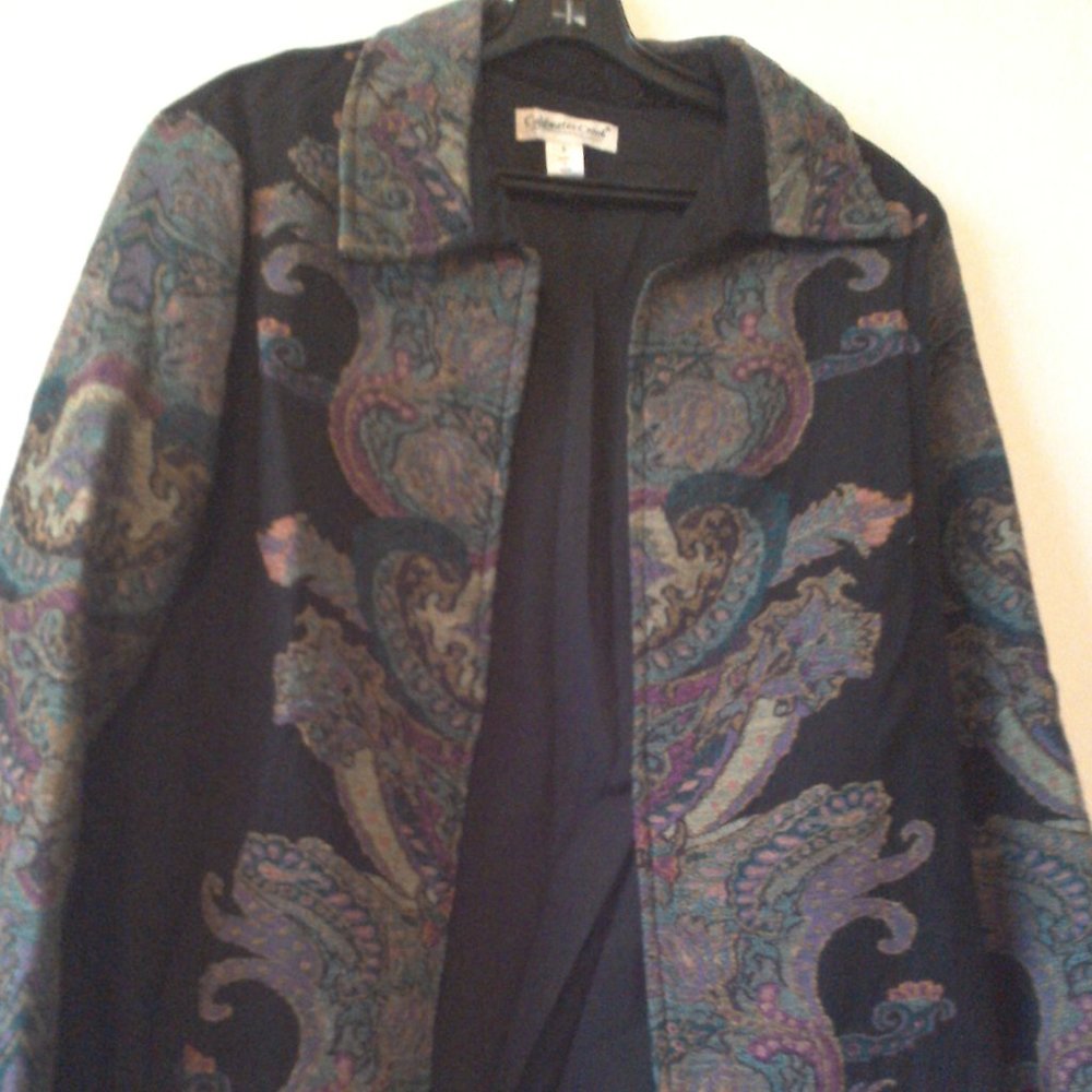 COLDWATER CREEK BLACK PATTERNED OPEN JACKET